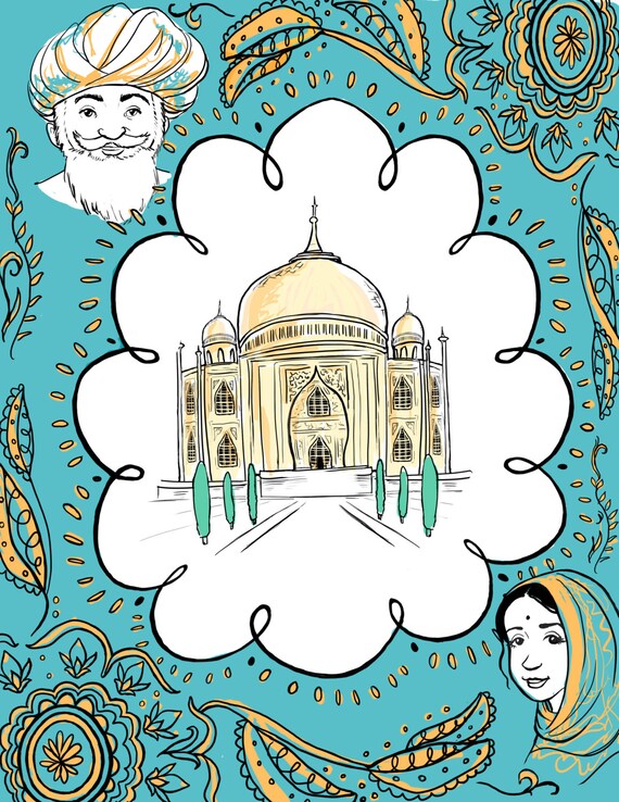 Adult coloring pages set japan travel quote taj mahal india coloring book print out and color