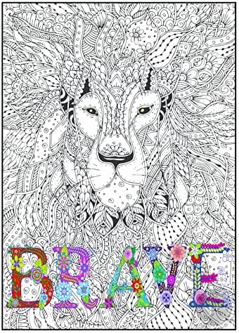 Sjprinter inspirational wall art motivational giant coloring poster mandala kids adults great for girls boys arts crafts care facilities schools family time groups x brave lion toys