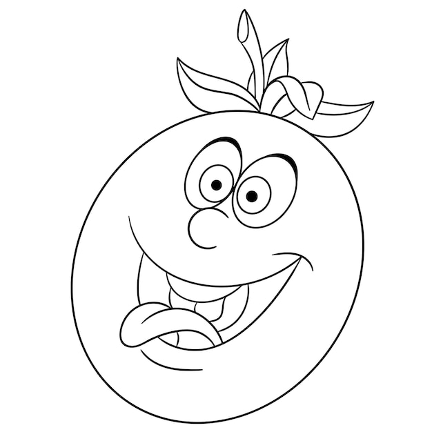 Premium vector cute tomato cartoon funny food emoji face kids coloring page