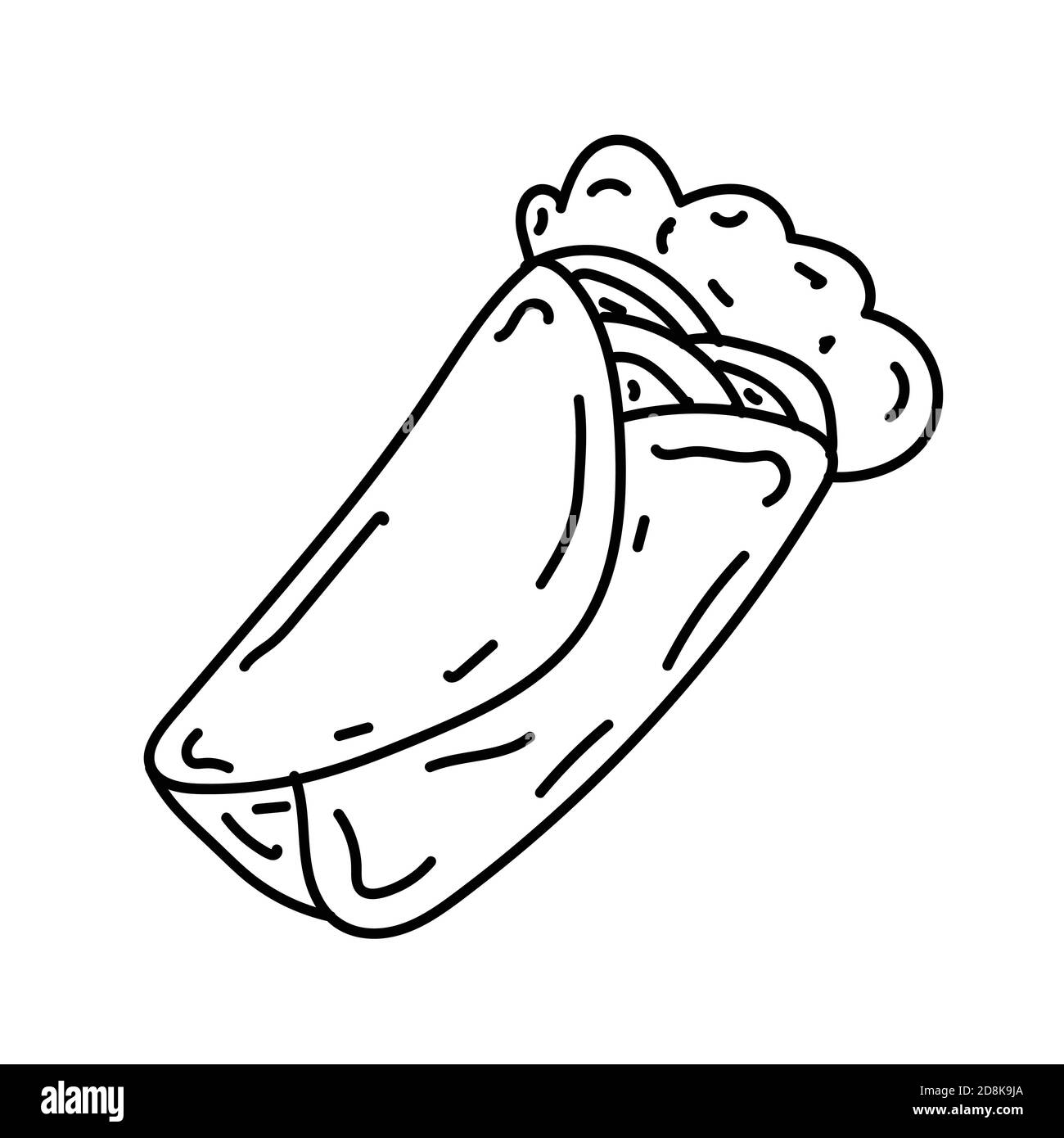 Burrito icon doodle hand drawn or black outline icon style stock vector image art