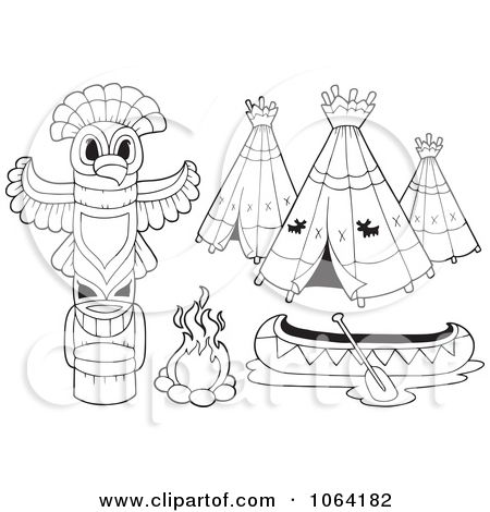 Native american coloring pages printable clipart outlined native american camp items