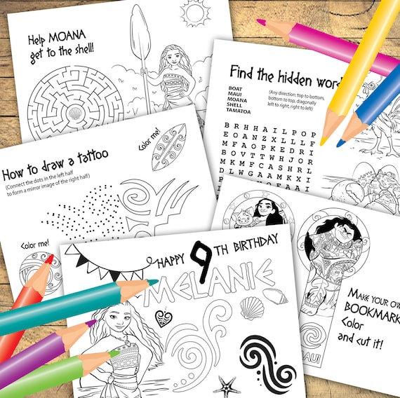 Personalized moana coloring pages sheets moana birthday activities maui ptintables moana party activity vaiana printables