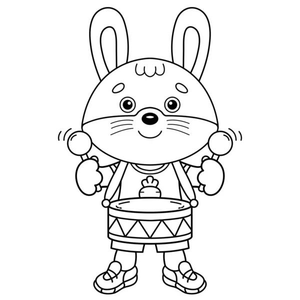 Coloring page outline of a cute bunny with a drum stock vector by oleon