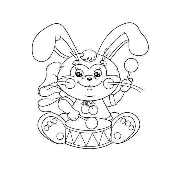 Coloring page outline of a cute bunny with a drum stock vector by oleon