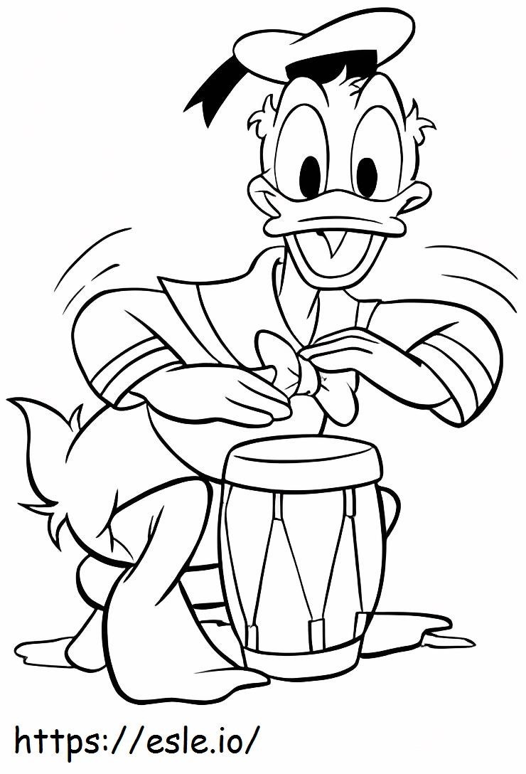 Pato donald tocando tambor para colorir