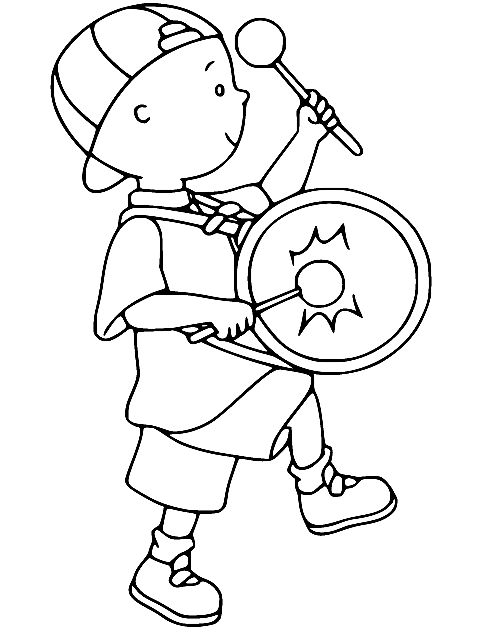 Caillou playing drums coloring page