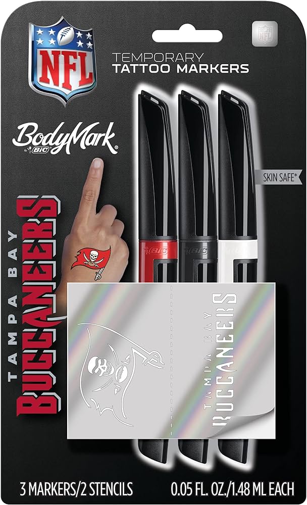 Bic bodymark temporary tattoo marker nfl series tampa bay buccaneers skin safe brush tip assorted colors