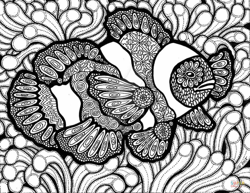 Clown fish zentangle coloring page free printable coloring pages