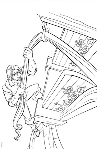 Flynn rider climbs rapunzels tower coloring page free printable coloring pages