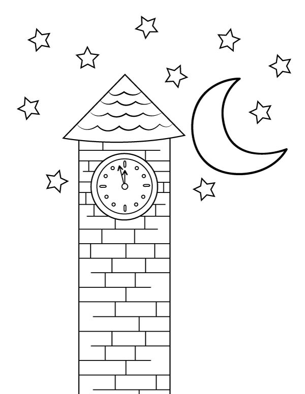 Printable clock tower coloring page clock template clock tower clock