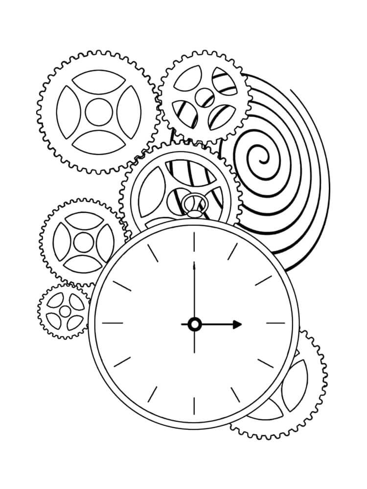 Clock and cogwheels coloring page