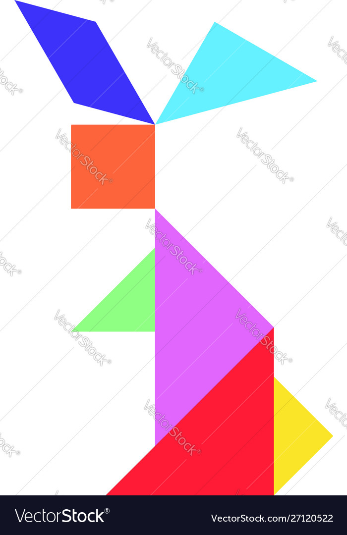 Tangram puzzle in rabbit shape on white royalty free vector