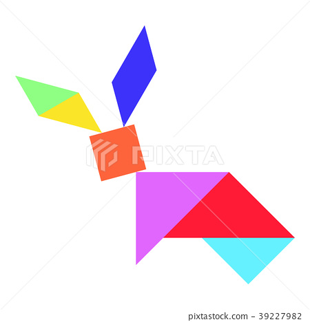 Color tangram puzzle in rabbit shape