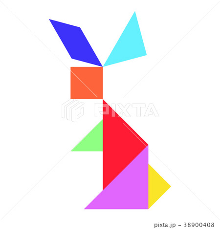 Color tangram puzzle in rabbit shape