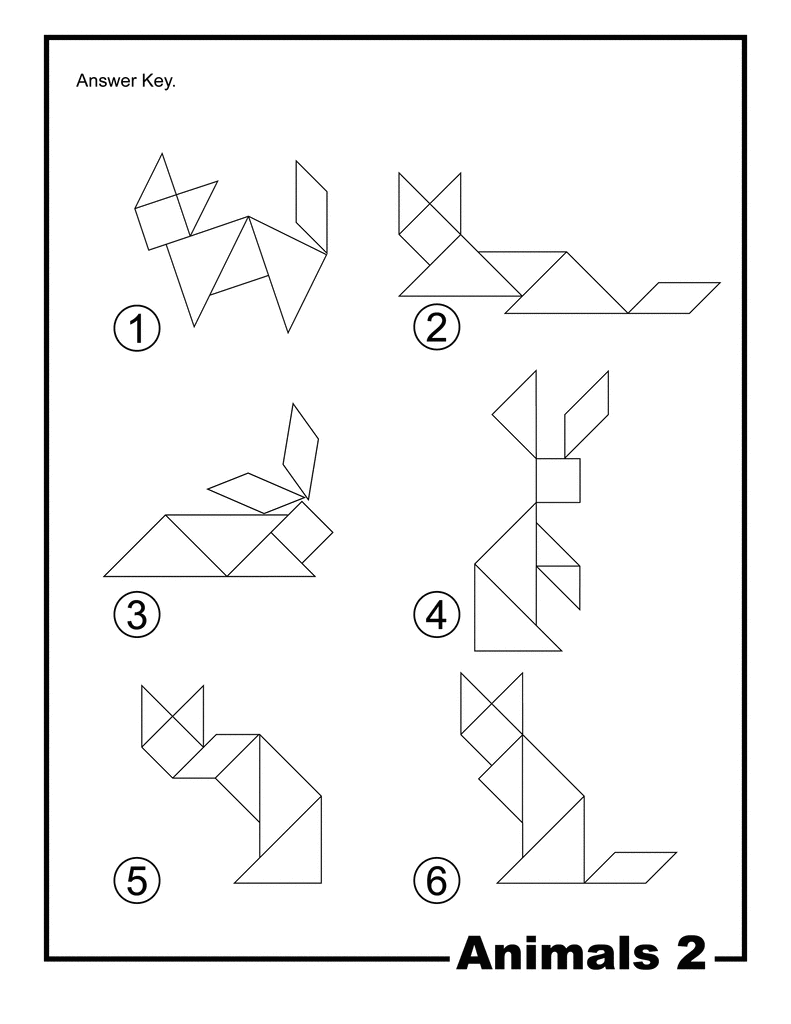 Animals outline solution tangram card clipart