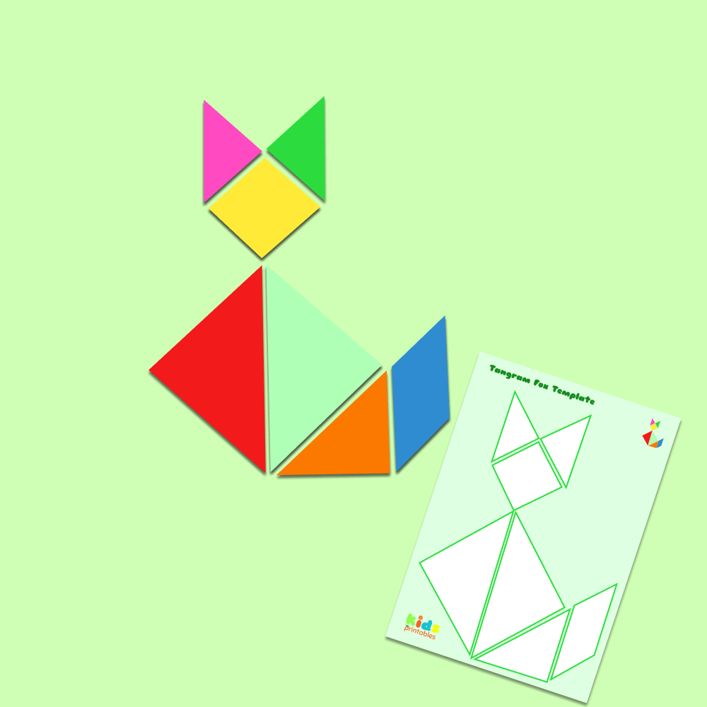 Free printable tangram fox puzzle kids