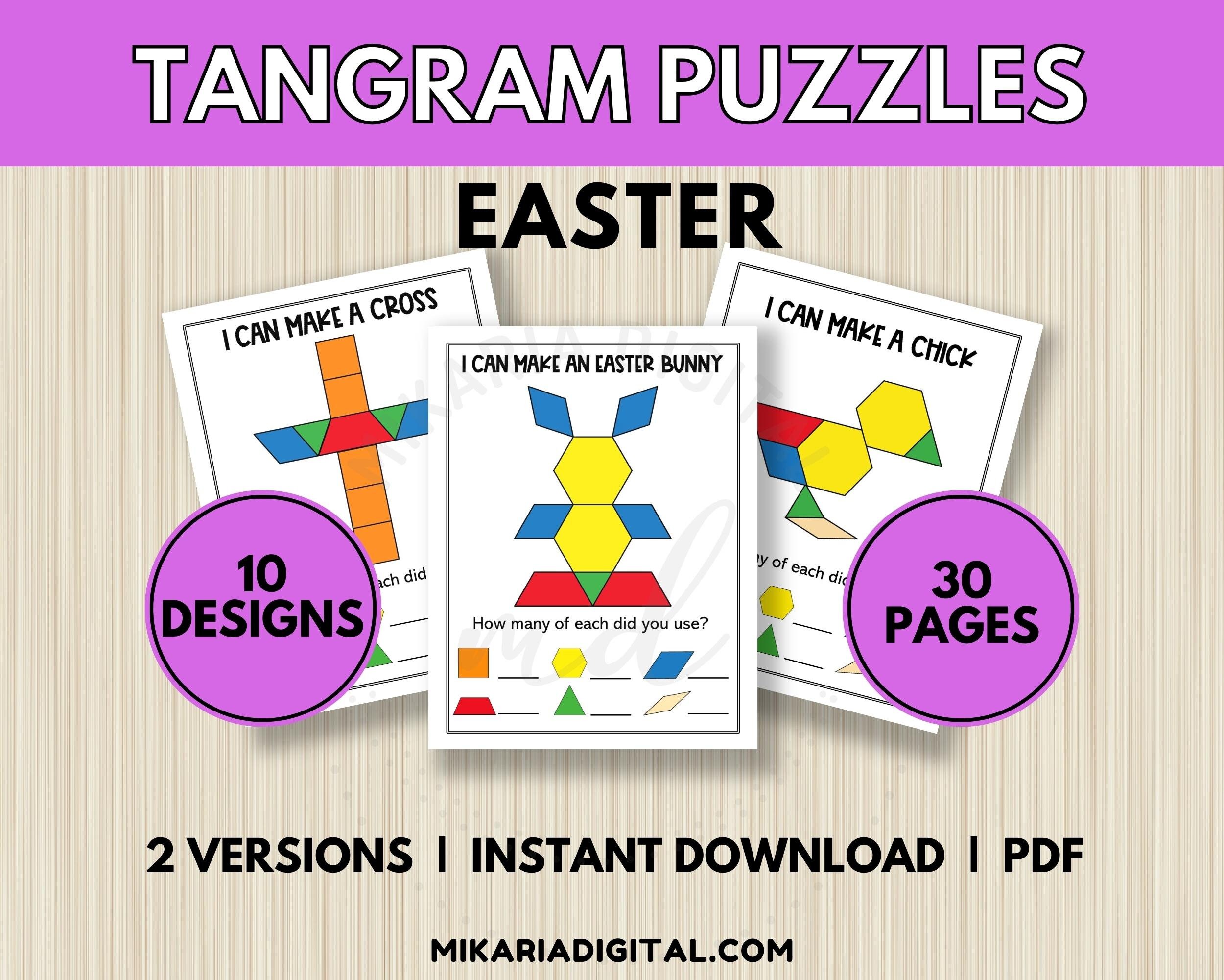 Easter activities for kids tangram puzzle cards for toddlers toddler learning activity quiet time book shape matching worksheets