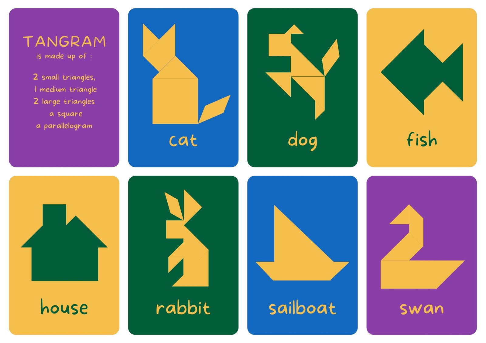 Tangram rabbit shape and solution racha cuca tangram