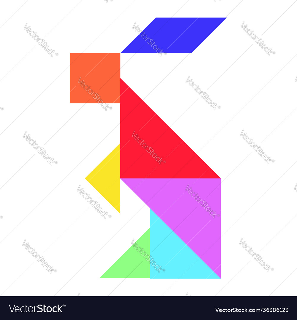 Color tangram puzzle in rabbit shape on white vector image