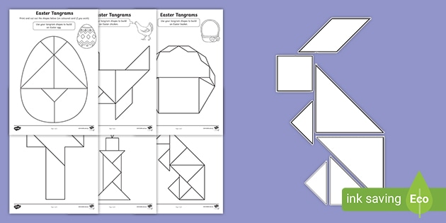 Easter math puzzles printable tangram maths worksheet