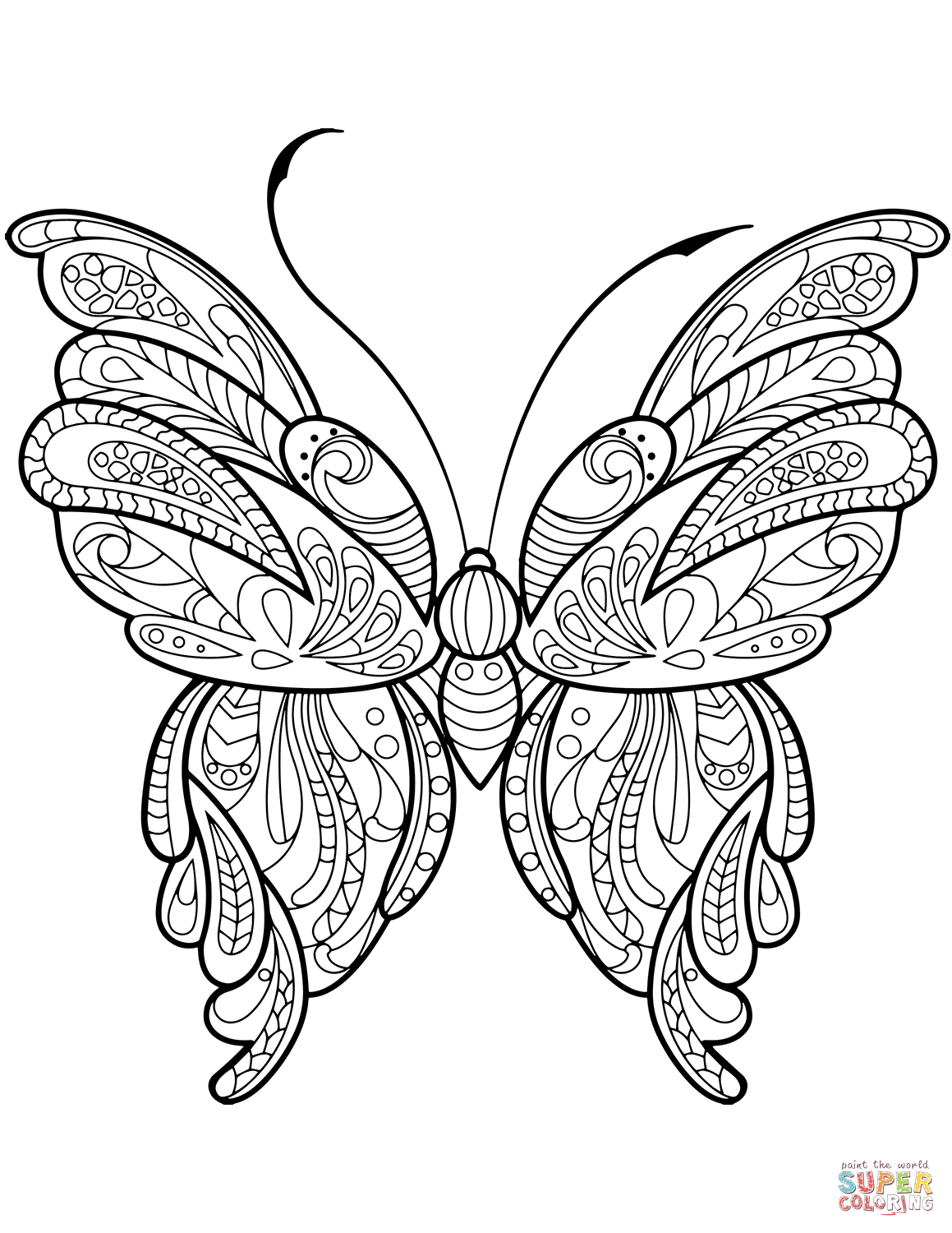 Zentangle butterfly coloring page free printable coloring pages