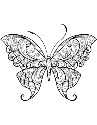 Zentangle butterfly coloring page free printable coloring pages