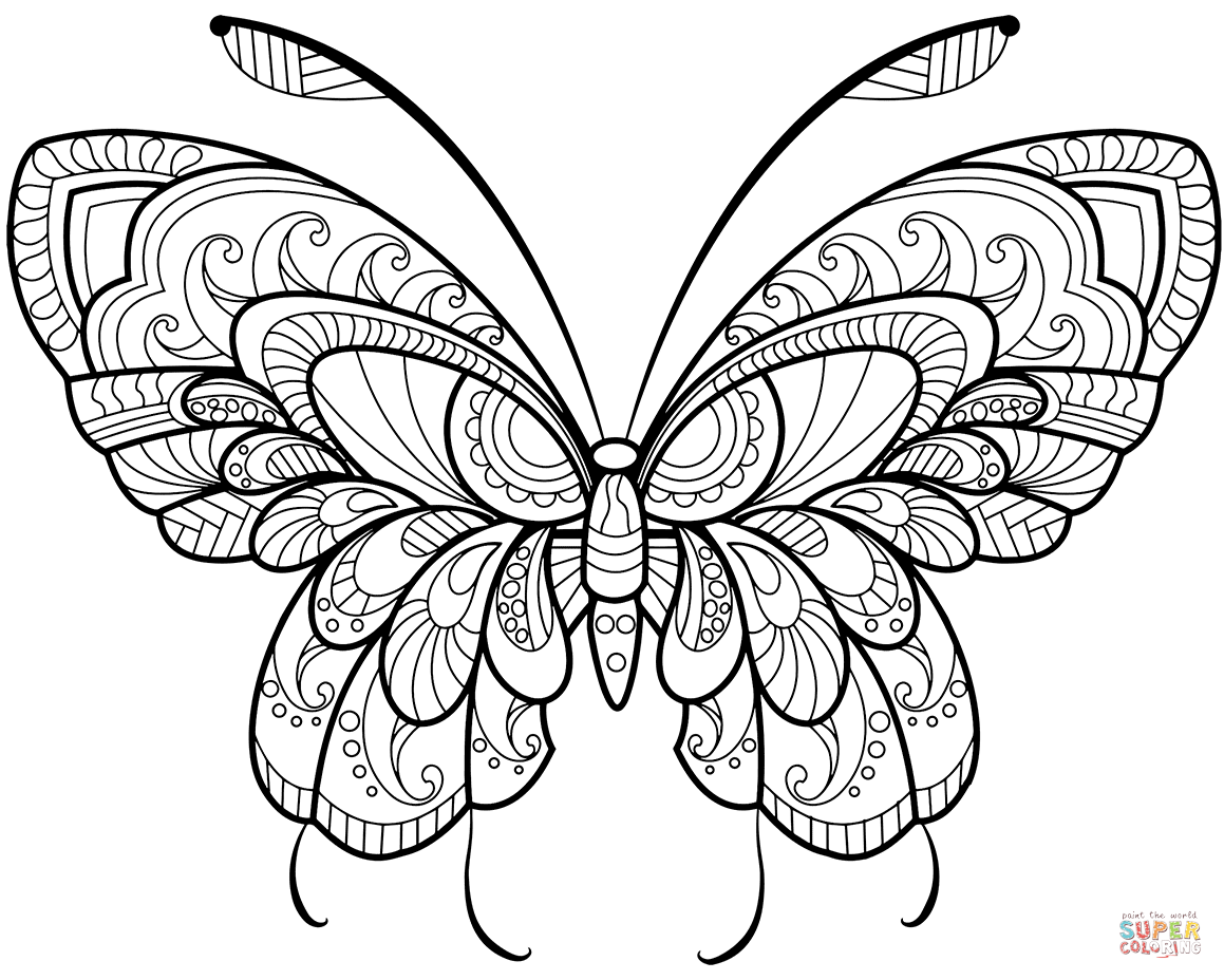 Zentangle butterfly coloring page free printable coloring pages