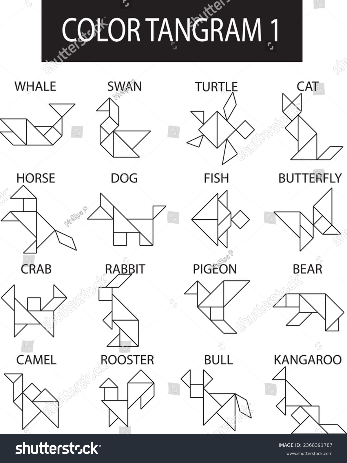 Coloring page set tangram animals education ññððºðððñ ððµðºñðñððñ ðñðñððºð ððµð