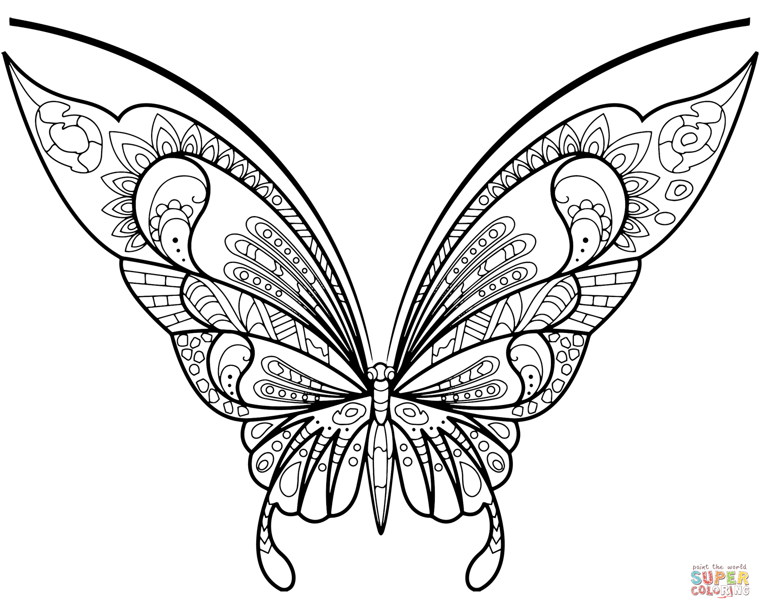 Zentangle butterfly coloring page free printable coloring pages