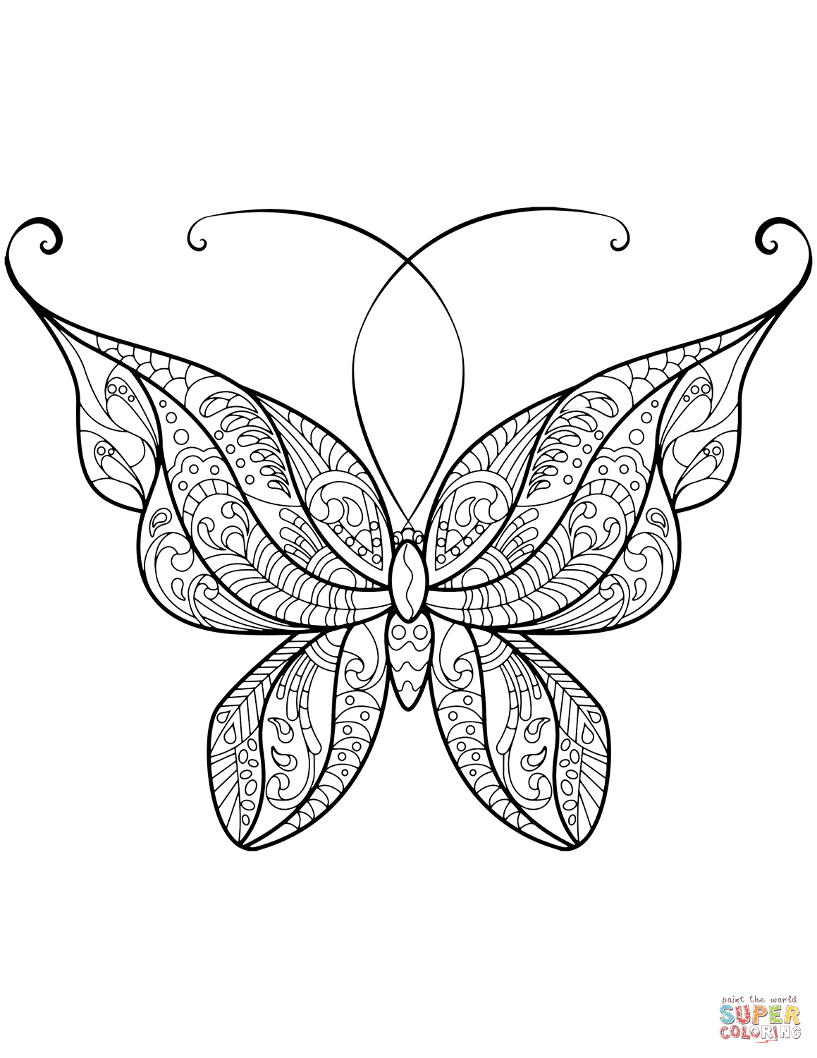 Zentangle butterfly coloring page free printable coloring pages