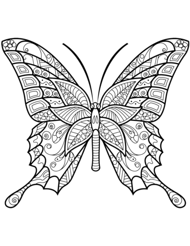 Zentangle butterfly coloring page free printable coloring pages