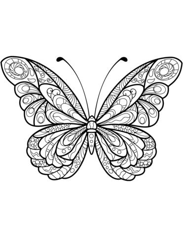 Zentangle butterfly coloring page free printable coloring pages