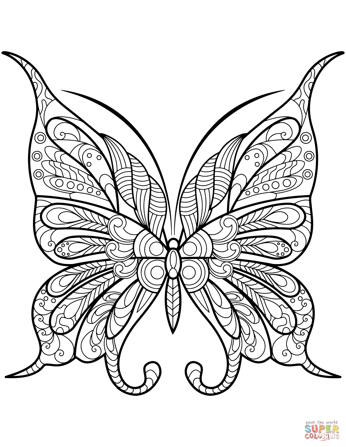 Zentangle butterfly coloring page free printable coloring pages