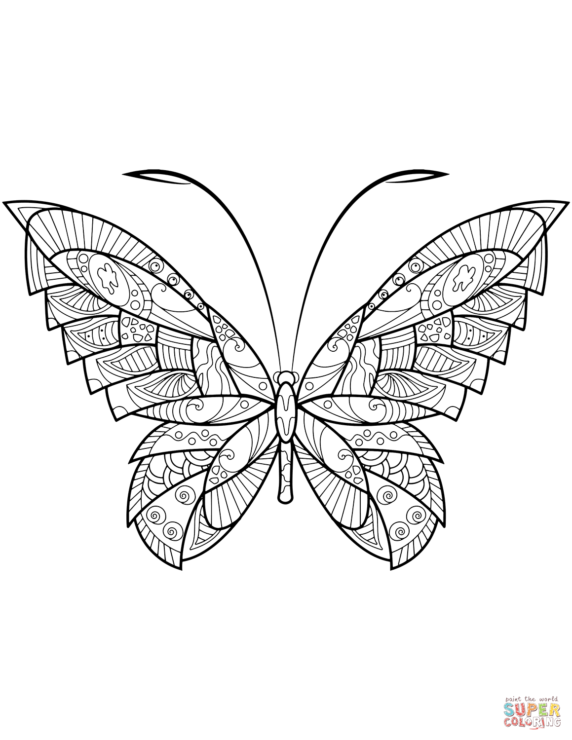 Abstract butterfly zentangle coloring page free printable coloring pages