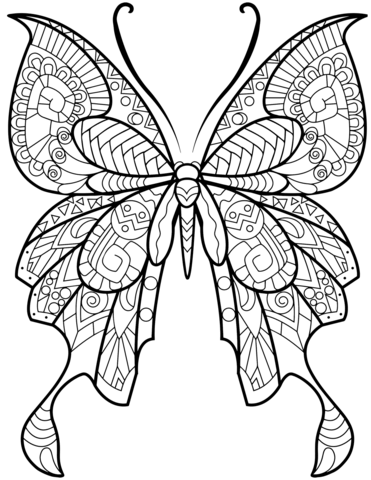 Zentangle butterfly coloring page free printable coloring pages