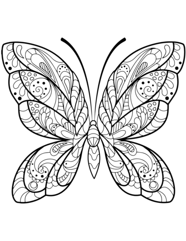 Detailed butterfly zentangle coloring page free printable coloring pages