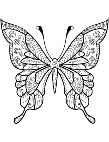 Zentangle butterfly coloring page free printable coloring pages