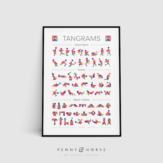 Tangram puzzle poster mathematics shapes geometry learning poster nursery kids room teacher printable art classroom instant download