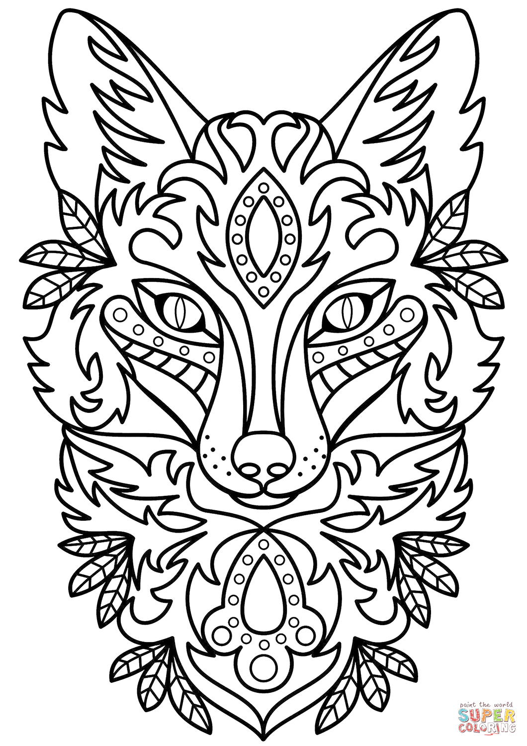 Zentangle fox head coloring page free printable coloring pages