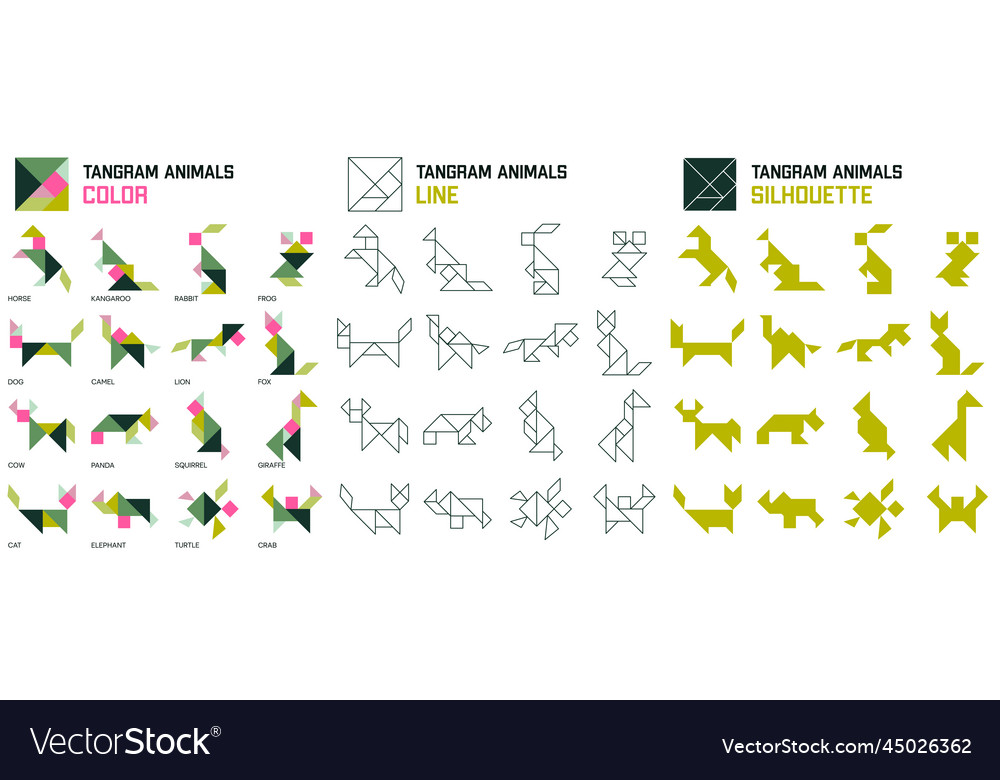 Tangram puzzle for kids set of animals royalty free vector