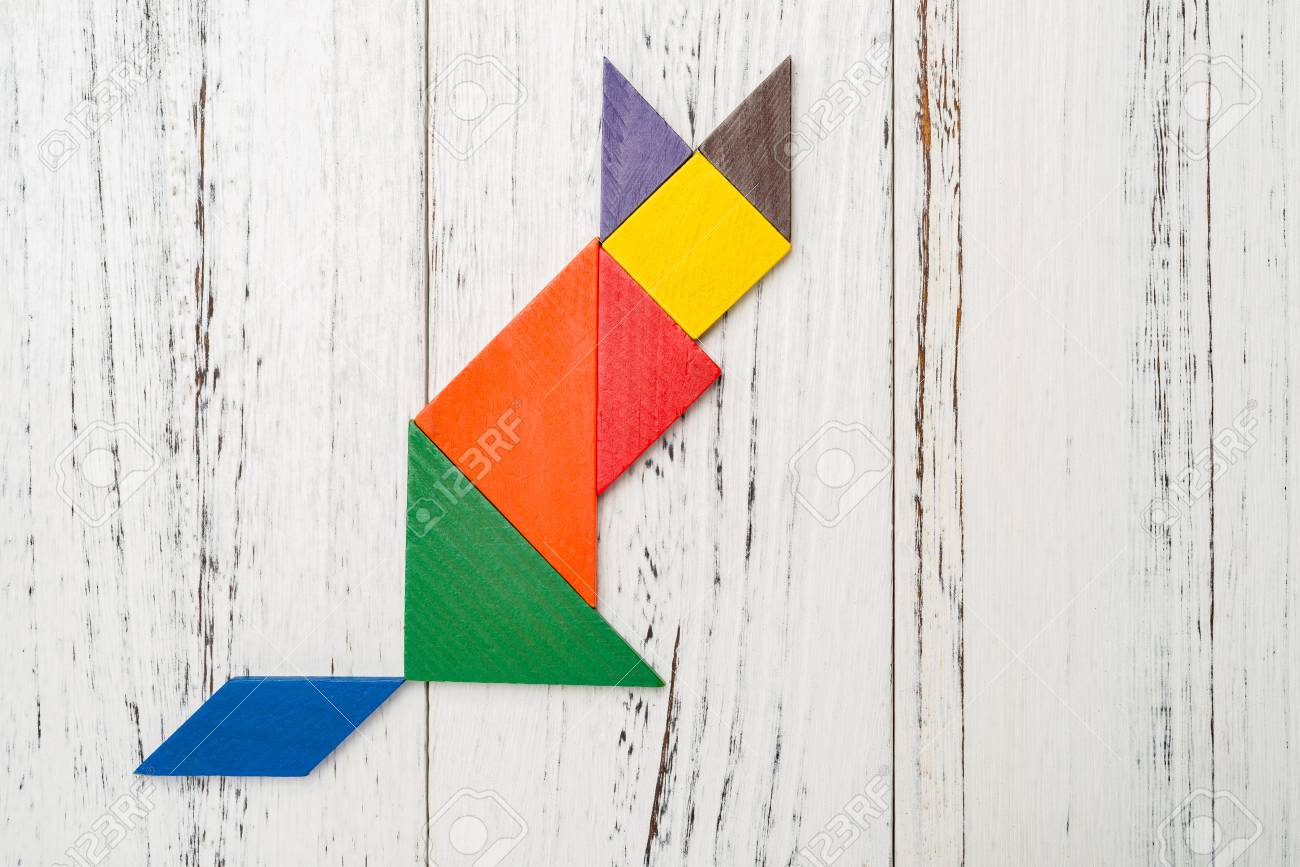 Wooden tangram shaped like a fox stock photo picture and royalty free image image