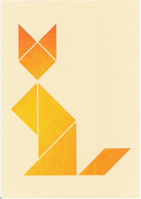 Tangram fox print on woven paper outline art animal quilts woven paper