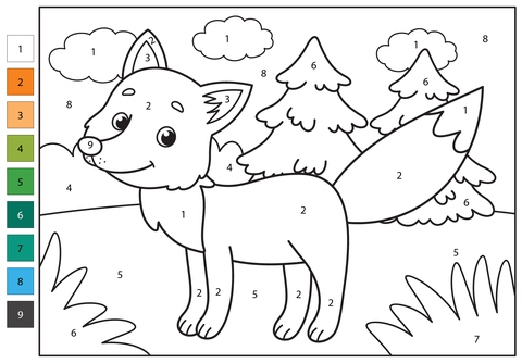 Fox color by number free printable coloring pages