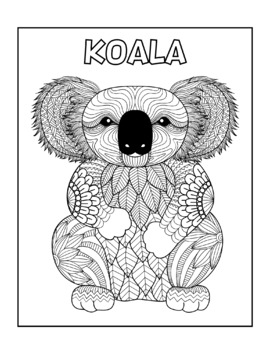 Koala zentangle coloring page mandala koala easy drawing tpt