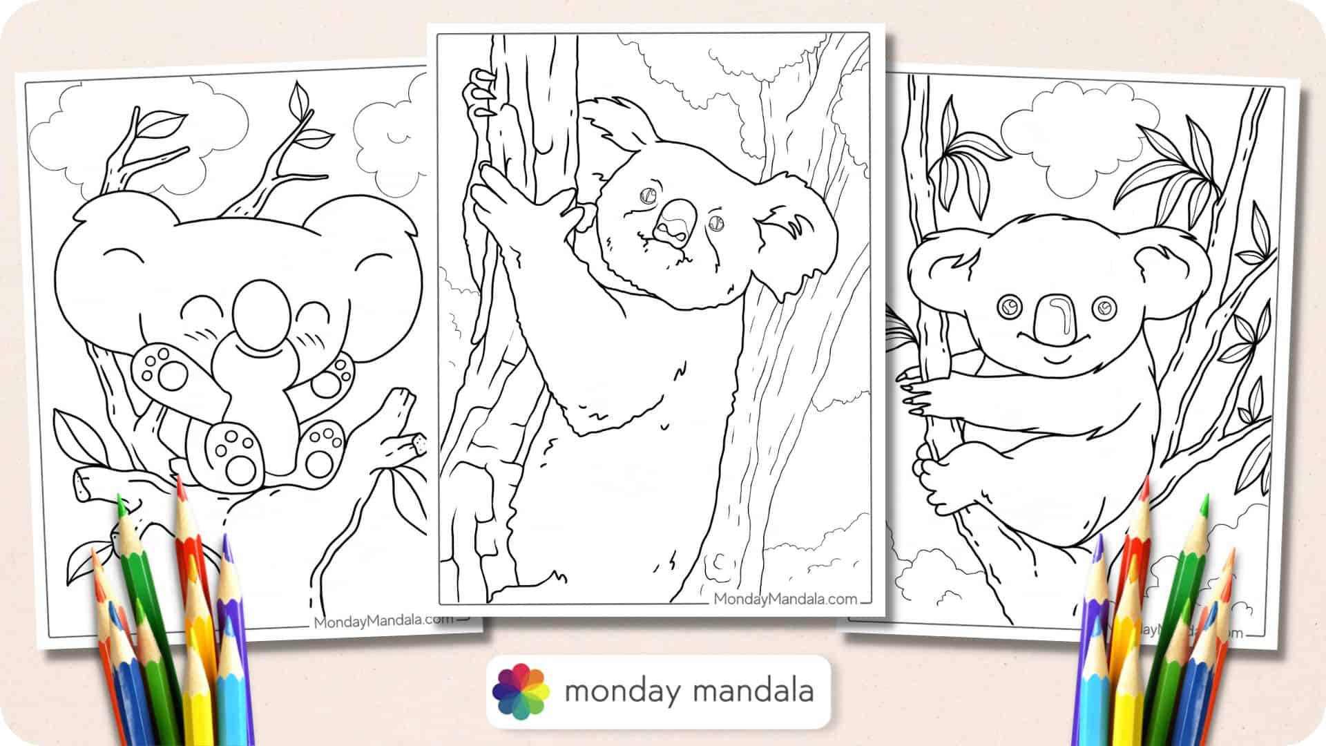 Koala coloring pages free pdf printables