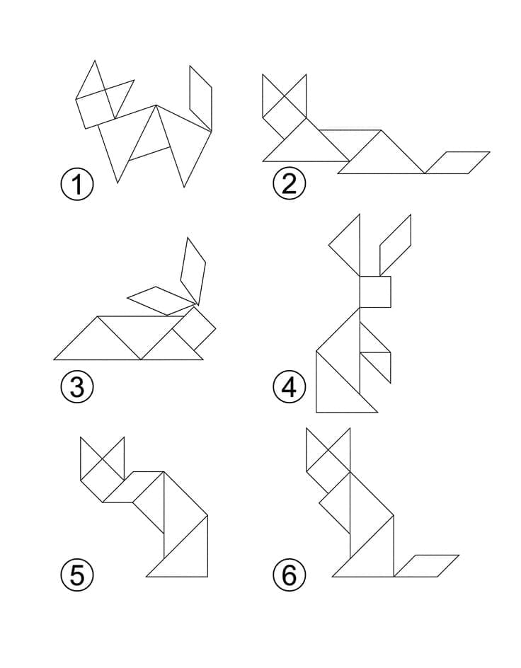 Tangrams animals coloring page