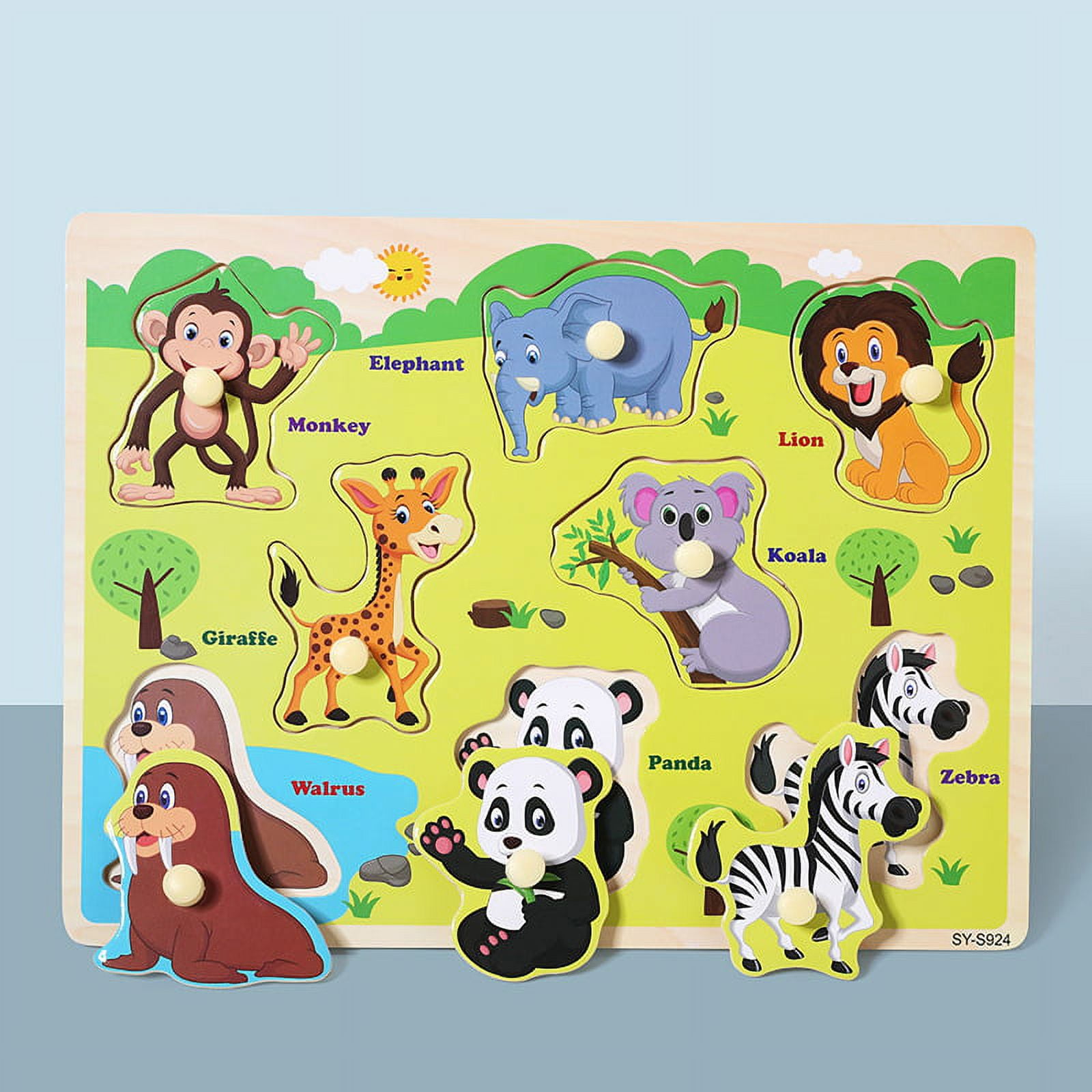 Autrucker montessori wooden puzzles hand grab boards toys tangram jigsaw baby educational toys cartoon number animals fruits d puzzles