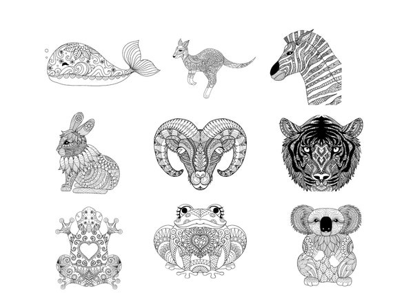 Mandala animal patterns coloring books instant download pdf pages to print and color