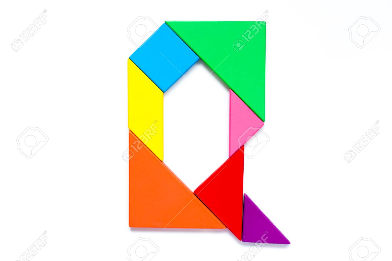 Color tangram puzzle in english alphabet q shape on white background stock photo picture and royalty free image image