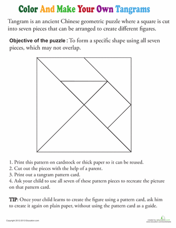 Color a tangram template worksheet education tangram puzzles tangram shapes lessons